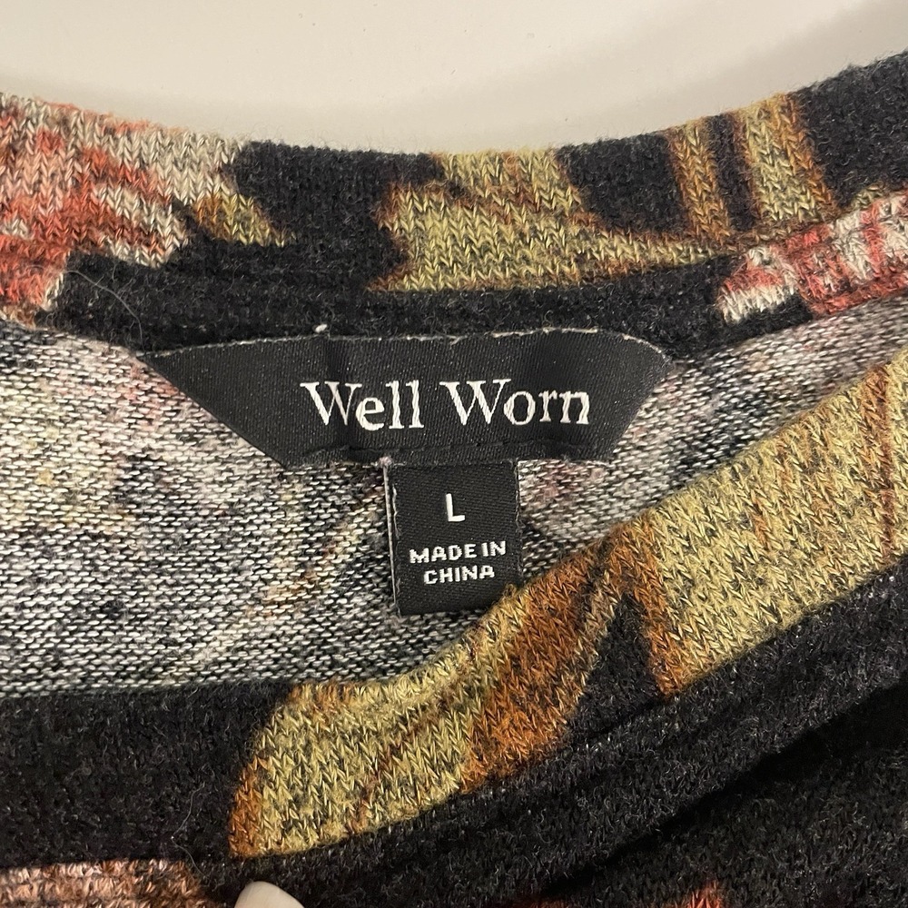 Well Worn‎ Size L Soft V-Neck Black Floral Sweater Long Sleeve Fall - Picture 5 of 8